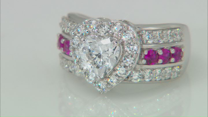 White Cubic Zirconia And Lab Created Ruby Platinum Over Sterling Silver Ring 4.56ctw Video Thumbnail