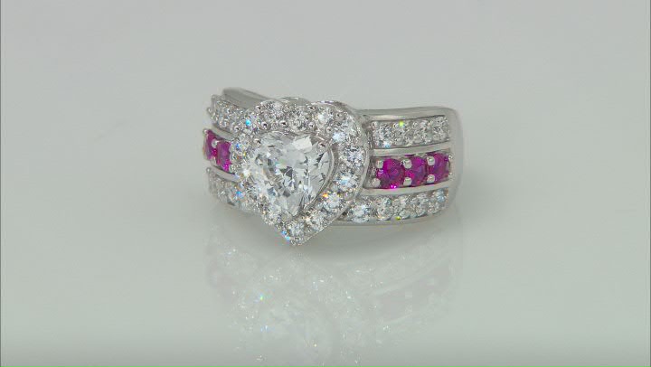 White Cubic Zirconia And Lab Created Ruby Platinum Over Sterling Silver Ring 4.56ctw Video Thumbnail