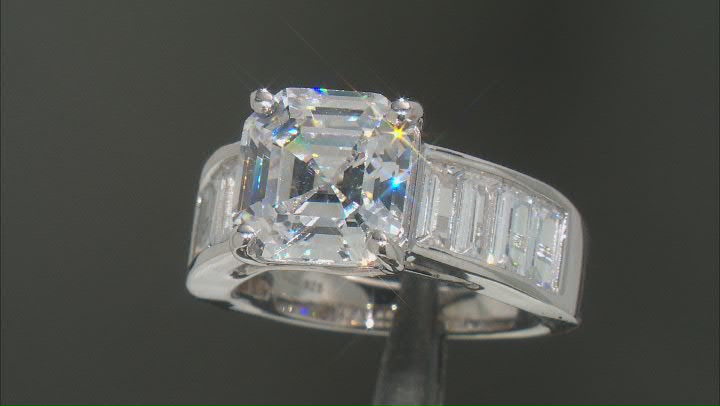 White Cubic Zirconia Platinum Over Sterling Silver Asscher Cut Ring 10.25ctw Video Thumbnail