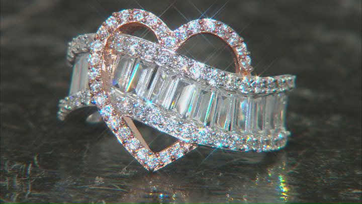 White Cubic Zirconia Platinum And 18K Rose Gold Over Sterling Silver Heart Ring 3.94ctw Video Thumbnail