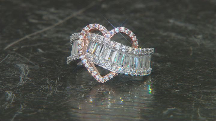 White Cubic Zirconia Platinum And 18K Rose Gold Over Sterling Silver Heart Ring 3.94ctw Video Thumbnail