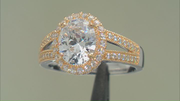 White Cubic Zirconia Rhodium And 18K Yellow Gold Over Sterling Silver Ring 4.77ctw Video Thumbnail