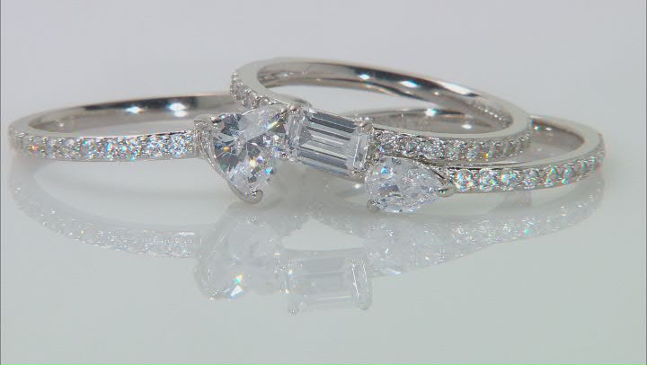 White Cubic Zirconia Platinum Over Sterling Silver Ring Set 4.51ctw Video Thumbnail