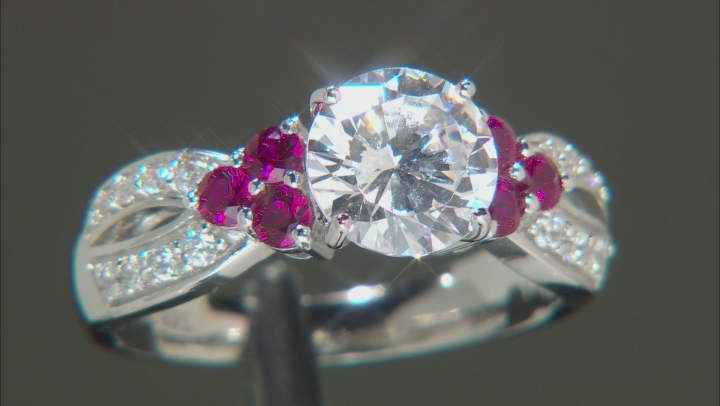 Lab Created Ruby And White Cubic Zirconia Platinum Over Sterling Silver Ring 3.78ctw Video Thumbnail