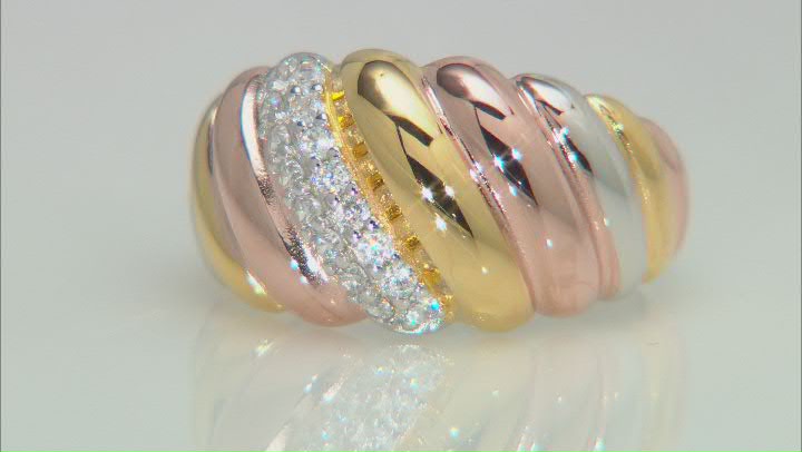 White Cubic Zirconia 18k Yellow, Rose Gold And Platinum Over Sterling Silver Ring 0.40ctw Video Thumbnail