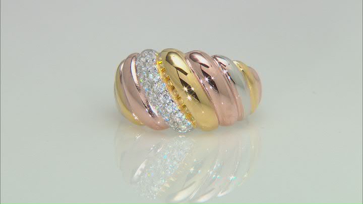 White Cubic Zirconia 18k Yellow, Rose Gold And Platinum Over Sterling Silver Ring 0.40ctw Video Thumbnail