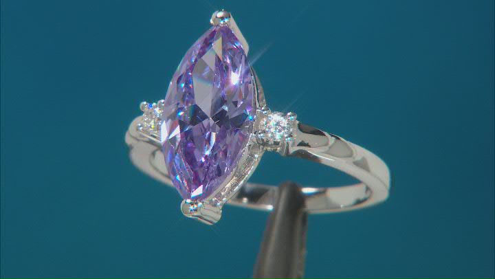 Lavender and White Cubic Zirconia Rhodium Over Sterling Silver Ring 3.85ctw Video Thumbnail