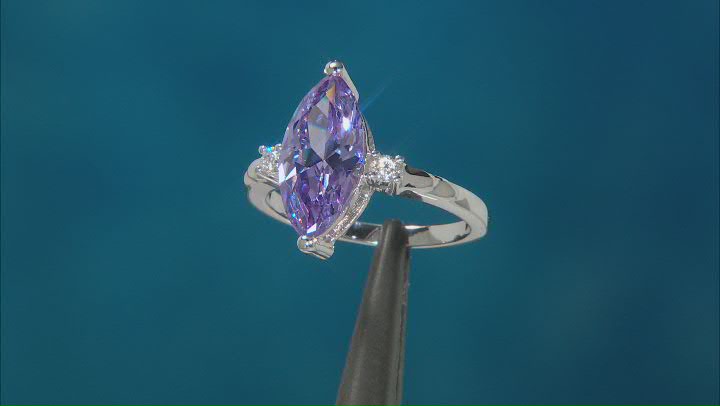 Lavender and White Cubic Zirconia Rhodium Over Sterling Silver Ring 3.85ctw Video Thumbnail