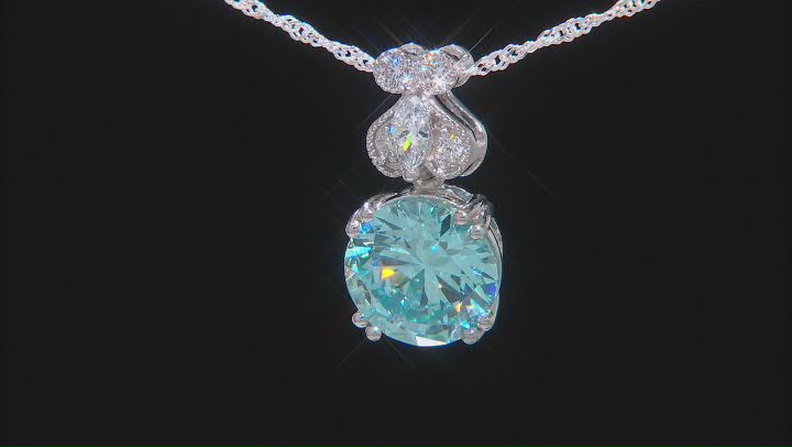 Blue And White Cubic Zirconia Platinum Over Sterling Silver Pendant With Chain 10.06ctw Video Thumbnail