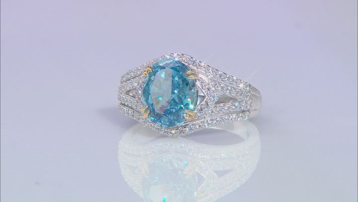 Blue And White Cubic Zirconia Rhodium Over Sterling Silver Starry Cut Ring 7.32ctw Video Thumbnail
