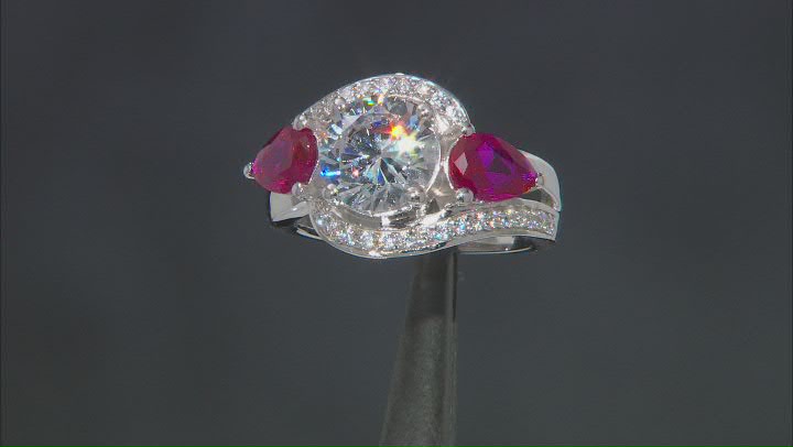 Lab Created Ruby And White Cubic Zirconia Platinum Over Sterling Silver Ring 5.10ctw Video Thumbnail