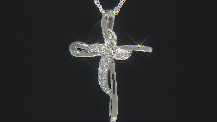 White Cubic Zirconia Platinum Over Sterling Silver Cross Pendant 0.48ctw Video Thumbnail