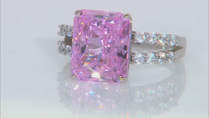 Pink And White Cubic Zirconia Rhodium Over Sterling Silver Starry Cut Ring 11.12ctw Video Thumbnail