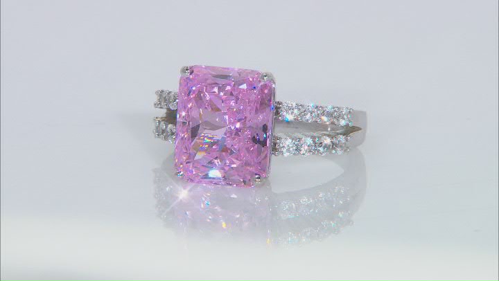 Pink And White Cubic Zirconia Rhodium Over Sterling Silver Starry Cut Ring 11.12ctw Video Thumbnail