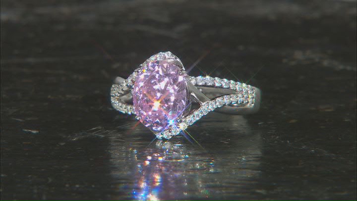 Pink And White Cubic Zirconia Rhodium Over Sterling Silver Starry Cut Ring 5.45ctw Video Thumbnail