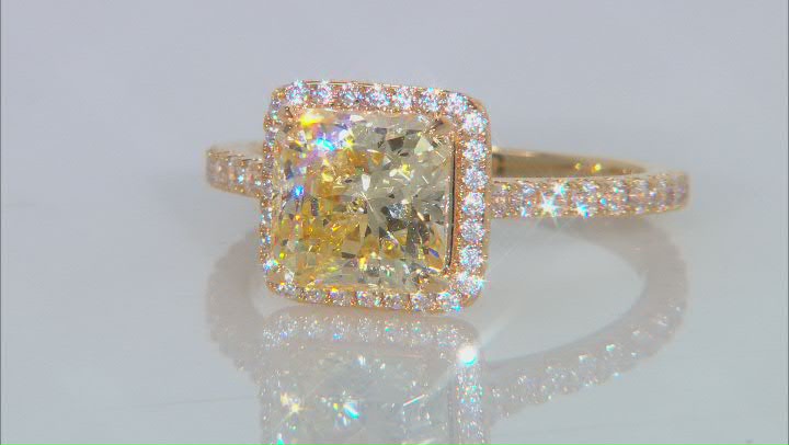 Canary And White Cubic Zirconia 18k Yellow Gold Over Sterling Silver Starry Cut Ring 6.28ctw Video Thumbnail