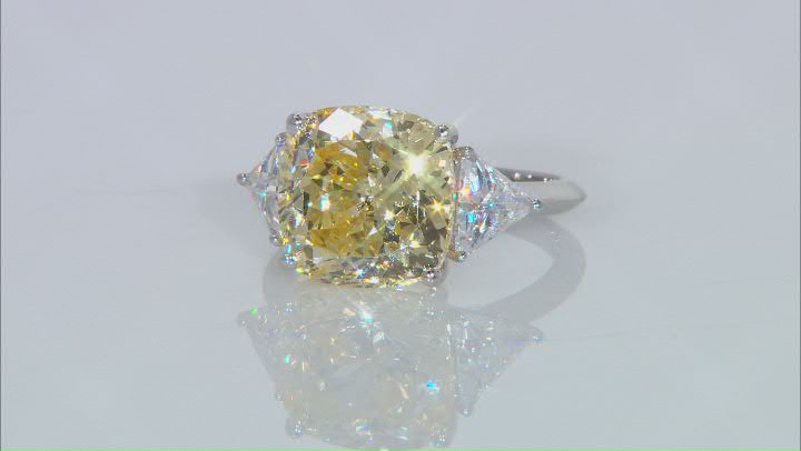 Canary And White Cubic Zirconia Rhodium Over Sterling Silver Starry Cut Ring 17.74ctw Video Thumbnail