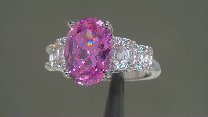 Pink And White Cubic Zirconia Rhodium Over Sterling Silver Ring 10.84ctw Video Thumbnail