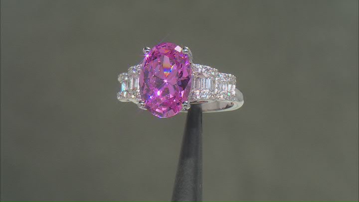 Pink And White Cubic Zirconia Rhodium Over Sterling Silver Ring 10.84ctw Video Thumbnail