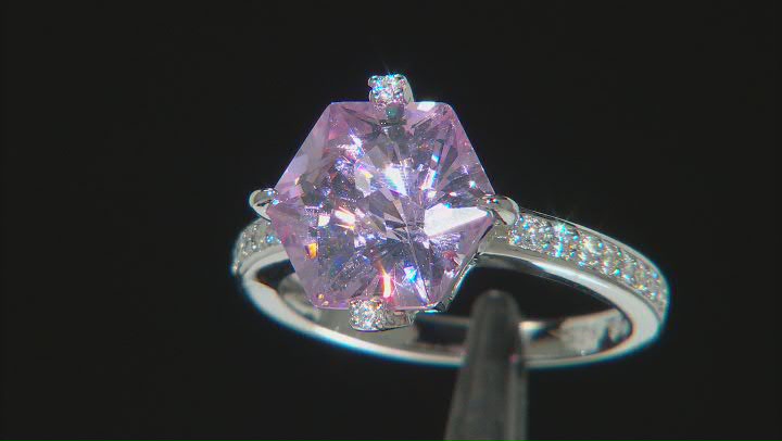 Pink And White Cubic Zirconia Rhodium Over Sterling Silver Hexagon Cut Ring 8.36ctw Video Thumbnail