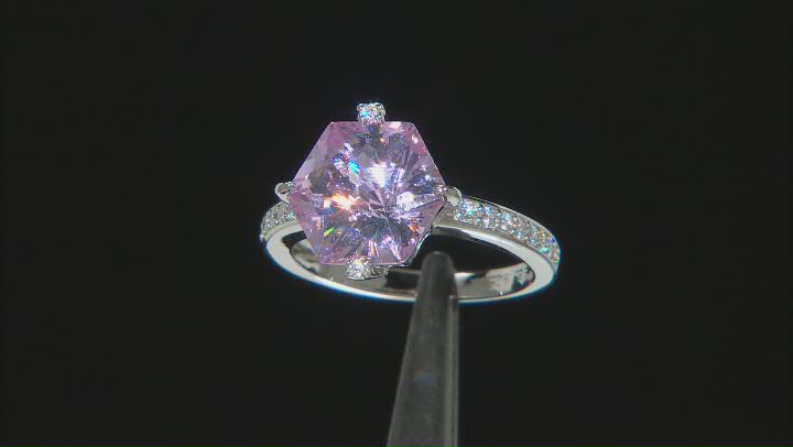 Pink And White Cubic Zirconia Rhodium Over Sterling Silver Hexagon Cut Ring 8.36ctw Video Thumbnail