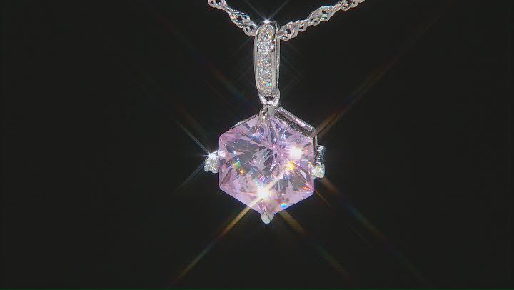 Pink And White Cubic Zirconia Rhodium Over Sterling Silver Hexagon Cut Pendant 8.11ctw Video Thumbnail