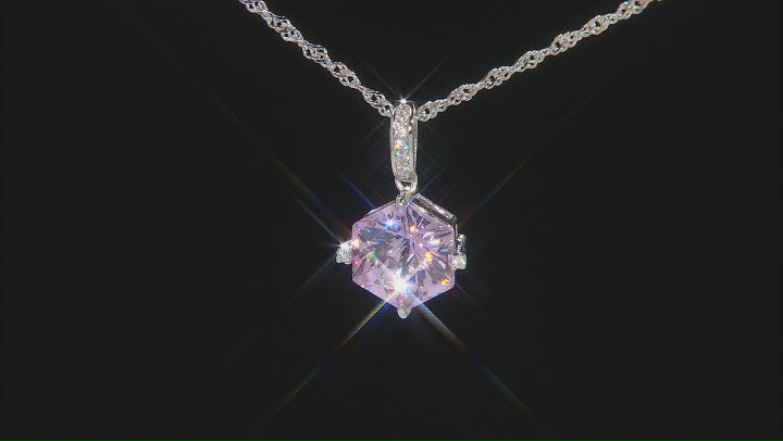 Pink And White Cubic Zirconia Rhodium Over Sterling Silver Hexagon Cut Pendant 8.11ctw Video Thumbnail