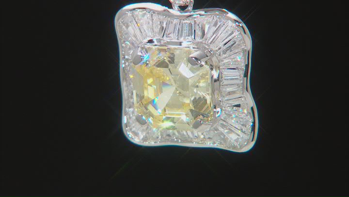 Canary And White Cubic Zirconia Rhodium Over Sterling Silver Asscher Cut Pendant 10.73ctw Video Thumbnail