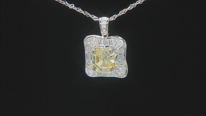 Canary And White Cubic Zirconia Rhodium Over Sterling Silver Asscher Cut Pendant 10.73ctw Video Thumbnail