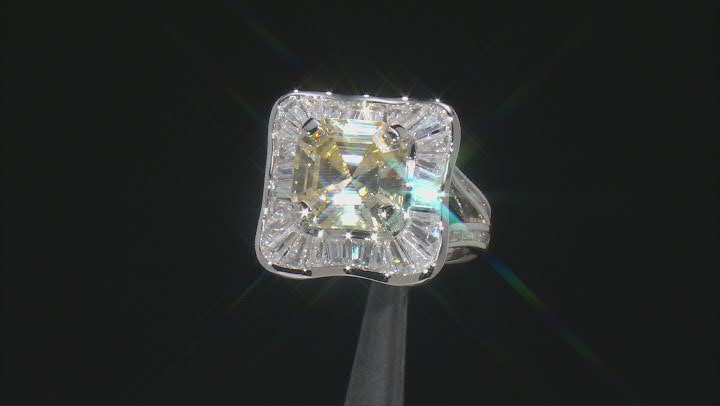 Canary And White Cubic Zirconia Rhodium Over Sterling Silver Asscher Cut Ring 11.33ctw Video Thumbnail