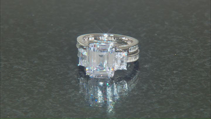 White Cubic Zirconia Rhodium Over Sterling Silver Ring Set 14.30ctw Video Thumbnail