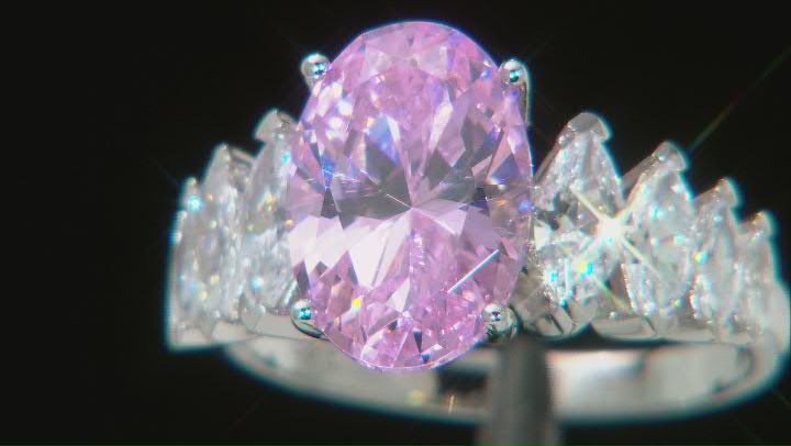 Pink And White Cubic Zirconia Rhodium Over Sterling Silver Ring 10.31ctw Video Thumbnail