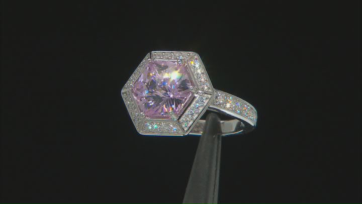 Pink And White Cubic Zirconia Rhodium Over Sterling Silver Hexagon Cut Ring 6.88ctw Video Thumbnail