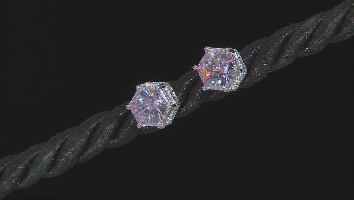 Pink And White Cubic Zirconia Rhodium Over Sterling Silver Hexagon Cut Earrings 3.66ctw Video Thumbnail