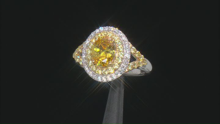 Yellow And White Cubic Zirconia Rhodium Over Sterling Silver Ring 2.85ctw Video Thumbnail