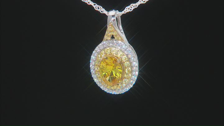 Yellow And White Cubic Zirconia Rhodium Over Sterling Silver Pendant 2.63ctw Video Thumbnail