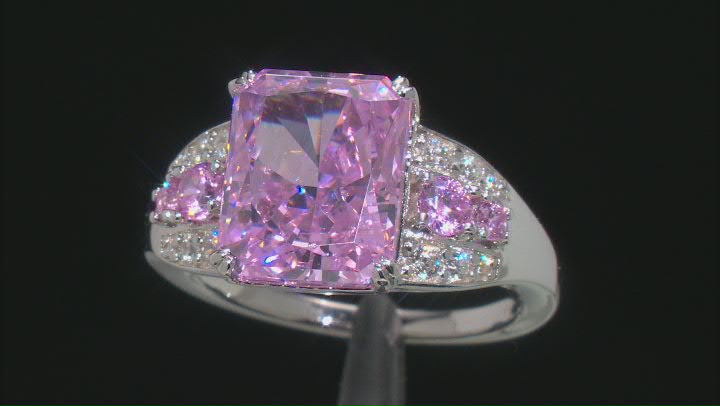 Pink And White Cubic Zirconia Rhodium Over Sterling Silver Ice Flower Cut Ring 11.56ctw Video Thumbnail