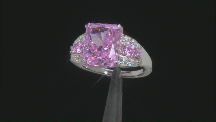 Pink And White Cubic Zirconia Rhodium Over Sterling Silver Ice Flower Cut Ring 11.56ctw Video Thumbnail