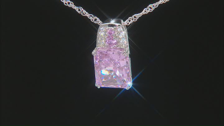 Pink And White Cubic Zirconia Rhodium Over Silver Ice Flower Cut Pendant With Chain 11.12ctw Video Thumbnail