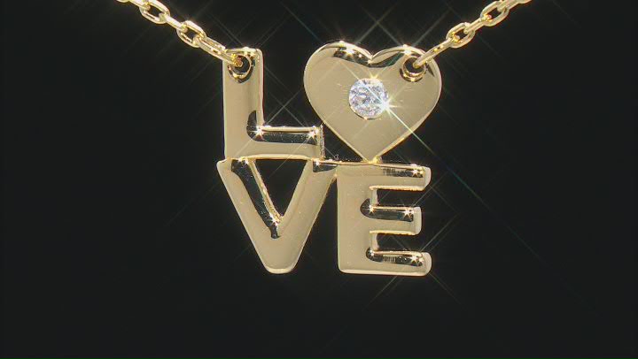 White Cubic Zirconia 18k Yellow Gold Over Sterling Silver "Love" Necklace 0.08ctw Video Thumbnail