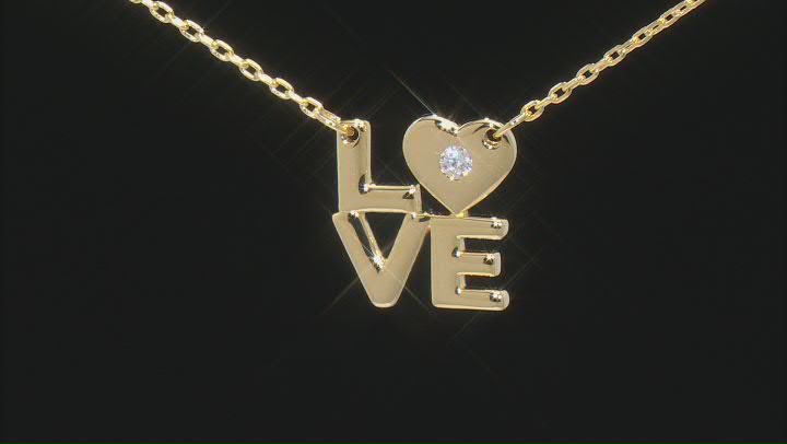 White Cubic Zirconia 18k Yellow Gold Over Sterling Silver "Love" Necklace 0.08ctw Video Thumbnail