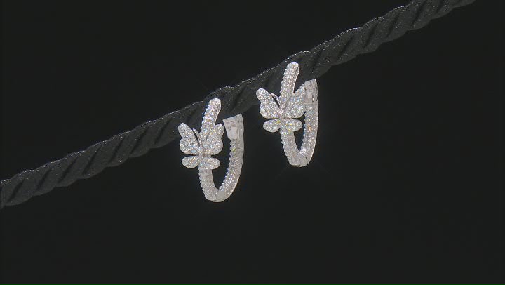 White Cubic Zirconia Rhodium Over Sterling Silver Butterfly Hoops 2.25ctw Video Thumbnail