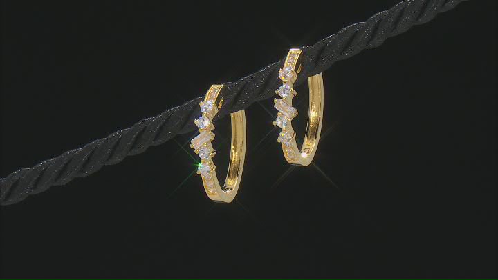 White Cubic Zirconia 18k Yellow Gold Over Sterling Silver Hoops 1.31ctw Video Thumbnail