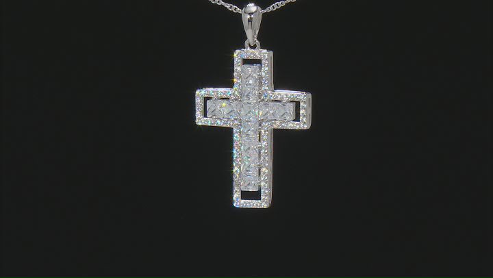 White Cubic Zirconia Rhodium Over Sterling Silver Cross Pendant With Chain 3.40ctw Video Thumbnail