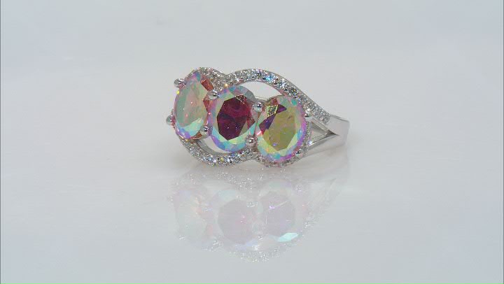 Champagne Aurora Borealis And White Cubic Zirconia Rhodium Over Sterling Silver Ring 6.43ctw Video Thumbnail