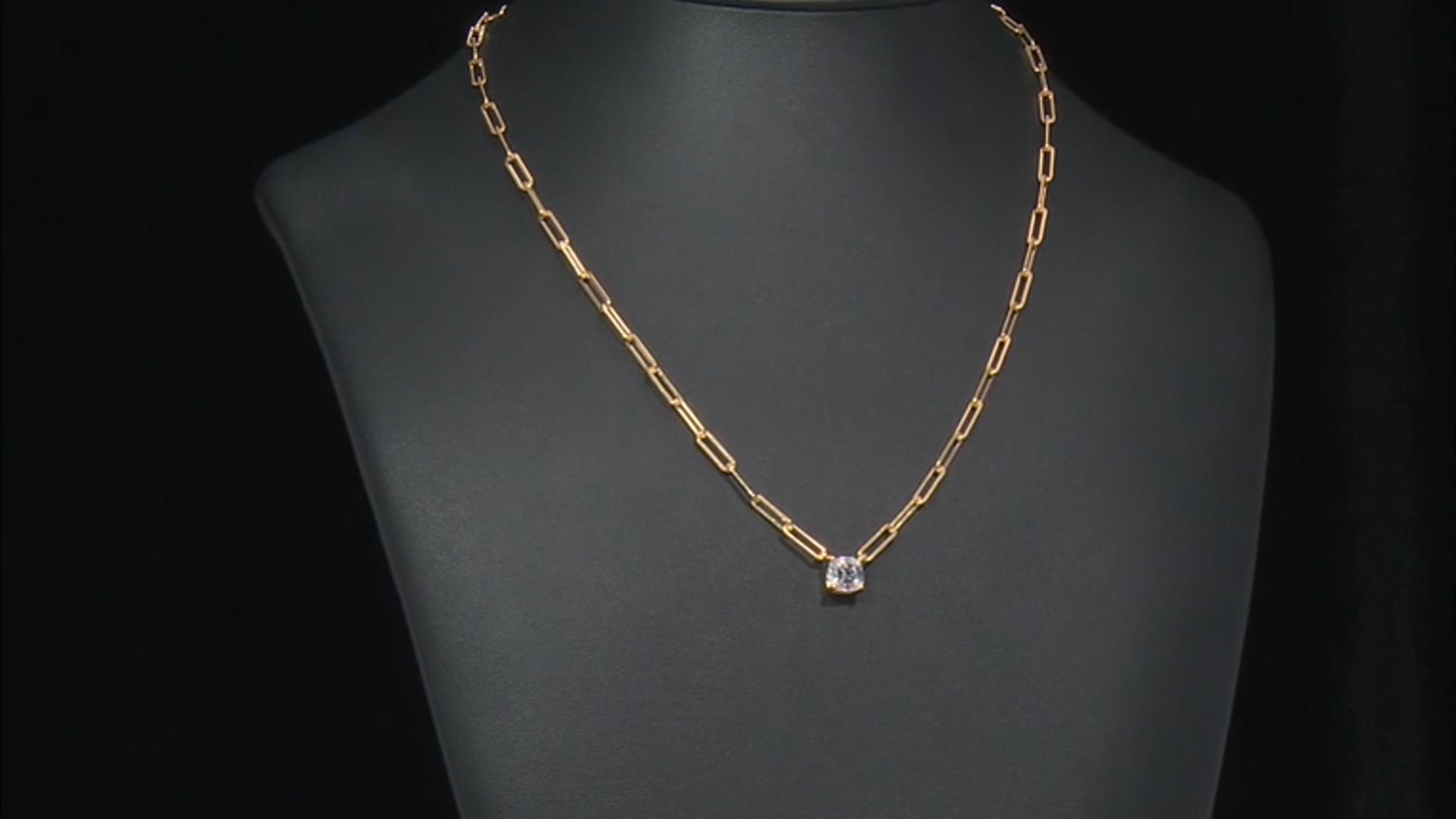White Cubic Zirconia 18k Yellow Gold Over Sterling Silver Paperclip Necklace 1.42ctw Video Thumbnail