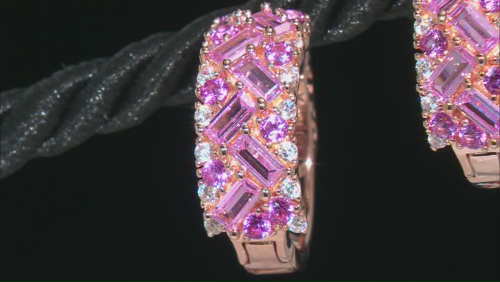 Pink Lab Created Sapphire, Pink, And White Cubic Zirconia 18k Rose Gold Over Silver Huggies 3.85ctw Video Thumbnail