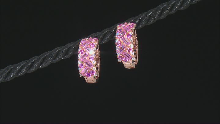 Pink Lab Created Sapphire, Pink, And White Cubic Zirconia 18k Rose Gold Over Silver Huggies 3.85ctw Video Thumbnail