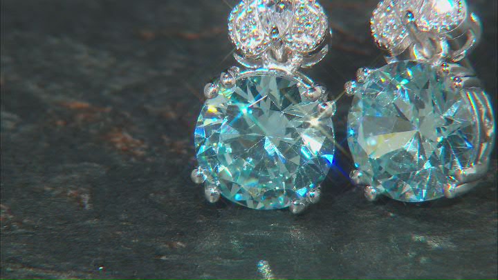 Blue And White Cubic Zirconia Platinum Over Sterling Silver Earrings 12.30ctw Video Thumbnail