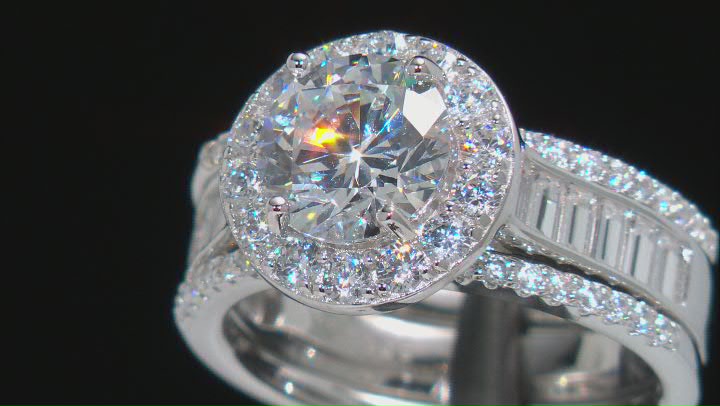 White Cubic Zirconia Rhodium Over Sterling Silver Ring Set 5.78ctw Video Thumbnail